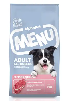 AlphaPet MENU сухой корм для взрослых собак всех пород с говядиной