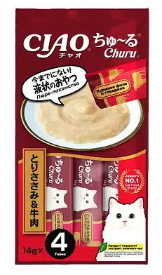 Inaba Лакомство-пюре CIAO Churu пюре для кошек Куриное филе и говядина