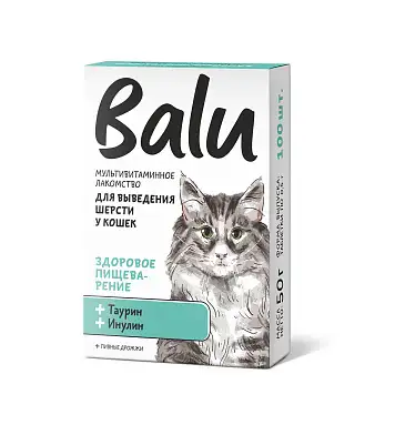 BALU Здоровое пищеварение лакомство мультивитаминное для кошек, выведение шерсти, таурин и инулин